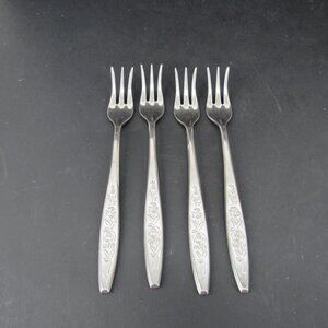 Eldan Stainless Steel ELD18 Pattern Textured Roses Cocktail Seafood Forks 4